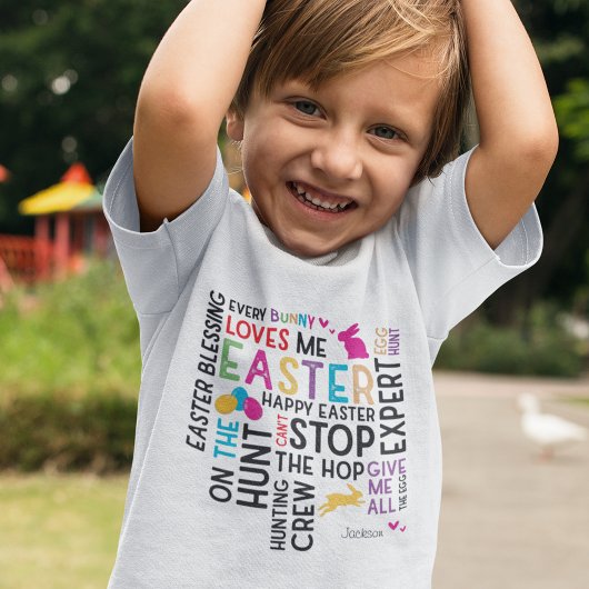 イースターエッグ狩りワードクラウドとキッド名 Tシャツ