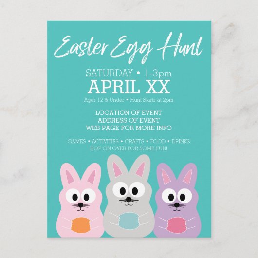 イースターエッグ狩り広告 – かわいいバニーウサギ ポストカード (正面)