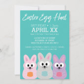 イースターエッグ狩り広告 – かわいいバニーウサギ 招待状 (正面)