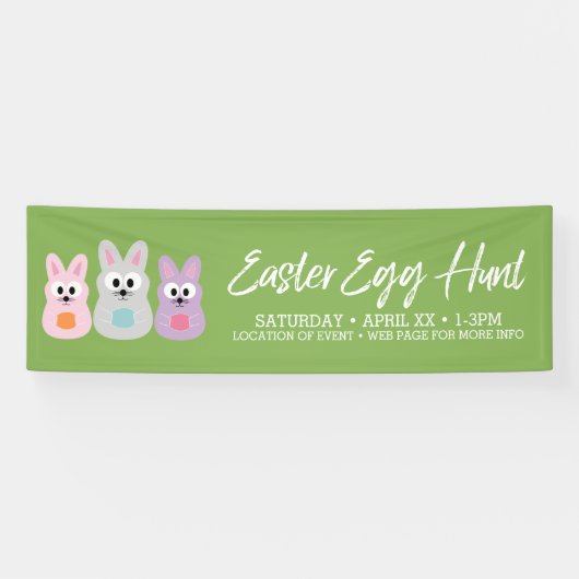イースターエッグ狩り広告 – かわいいバニーウサギ 横断幕 (横)