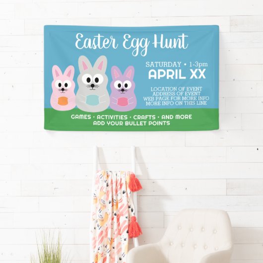 イースターエッグ狩り広告 – かわいいバニーウサギ 横断幕 (インサイチュ)
