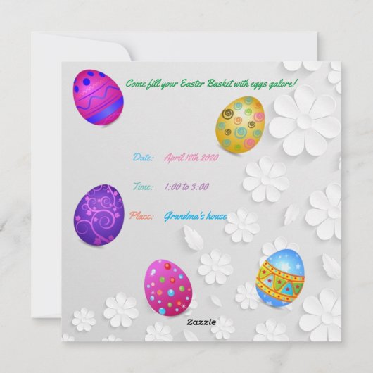 イースターエッグ狩り招待状フラットホリデーカード シーズンカード (裏面)