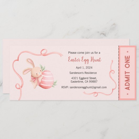 イースターエッグ狩り招待状、イースターパーティー 招待状 (正面/裏面)