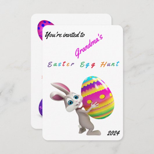 イースターエッグ狩り招待状 – パーソナライズ名/年 招待状 (正面/裏面)