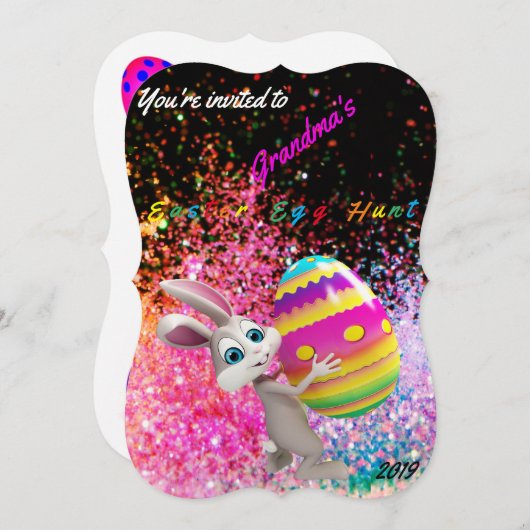 イースターエッグ狩り招待状 – パーソナライズ名/年 招待状 (正面/裏面)
