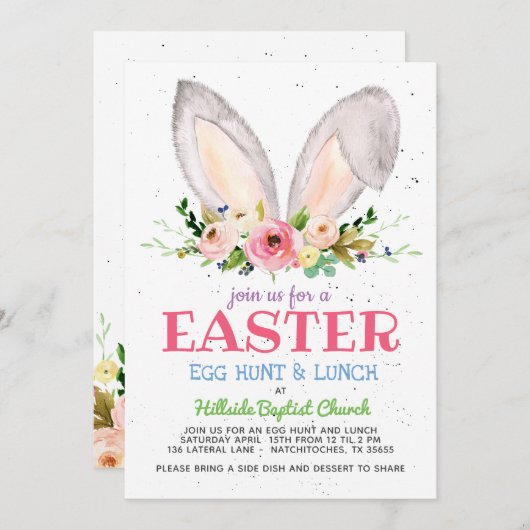 イースターエッグ狩り招待、教会イースターエッグ 招待状 (正面/裏面)