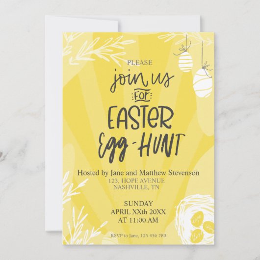 イースターエッグ狩り春パーティの招待状テンプレート 招待状 (正面)