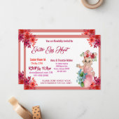 イースターエッグ狩り水彩フローラバニーキッド招待状 ノートカード (正面/裏面インサイチュ)