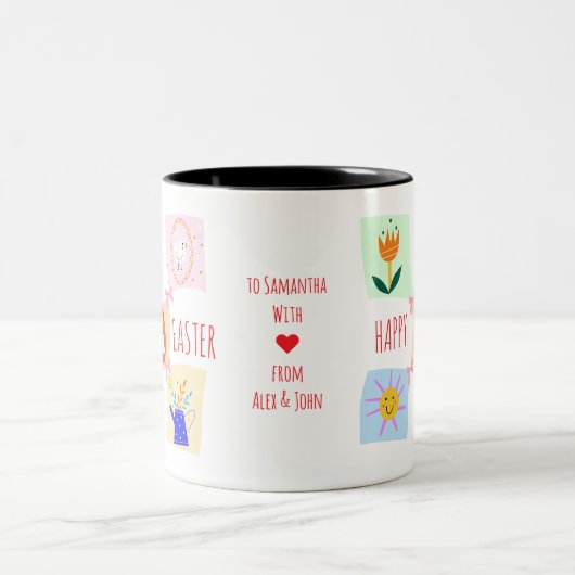 イースターエッグ狩り波状チェッカーボードバニーブランチ ツートーンマグカップ (中央)