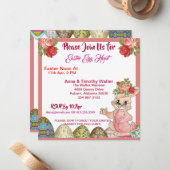 イースターエッグ狩り素朴バラバニーキッド招待状 ノートカード (正面/裏面インサイチュ)