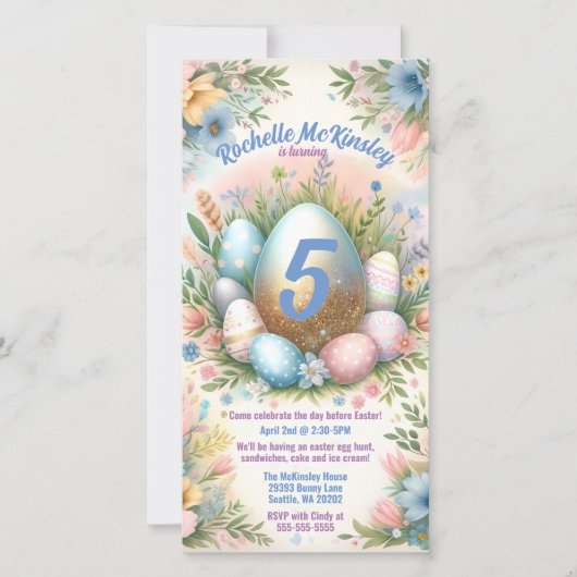 イースターエッグ狩り誕生日パーティーデジタル招待状 セーブザデート (正面)