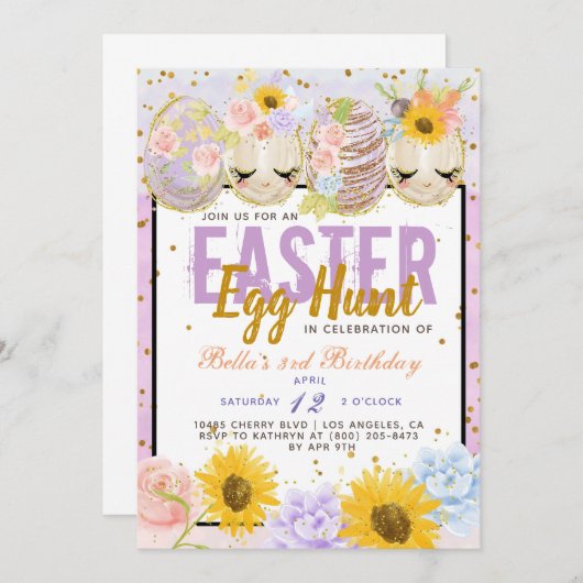 イースターエッグ狩り誕生日 招待状 (正面/裏面)