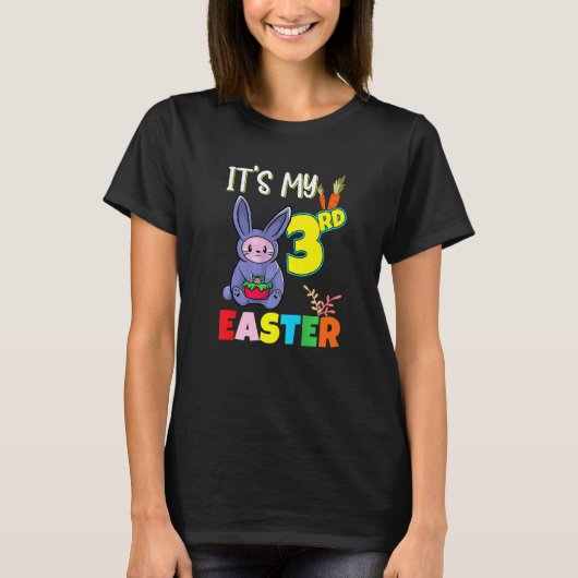 イースターエッグ狩り3rd誕生日かわいいイースターキャット tシャツ (正面)