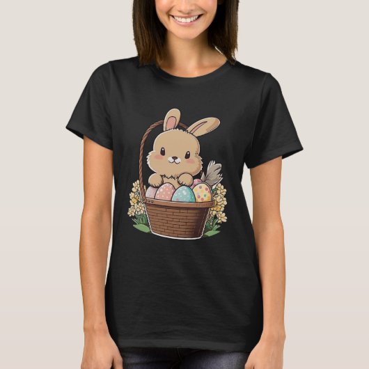 イースターエッグ絵を描の可愛いイースターバニー Tシャツ (正面)