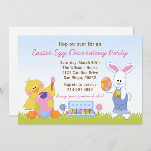 イースターエッグ飾パーティの招待状 招待状 (正面/裏面)