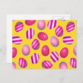 イースターエッグ黄色とピンクのパターン シーズンポストカード (正面/裏面)