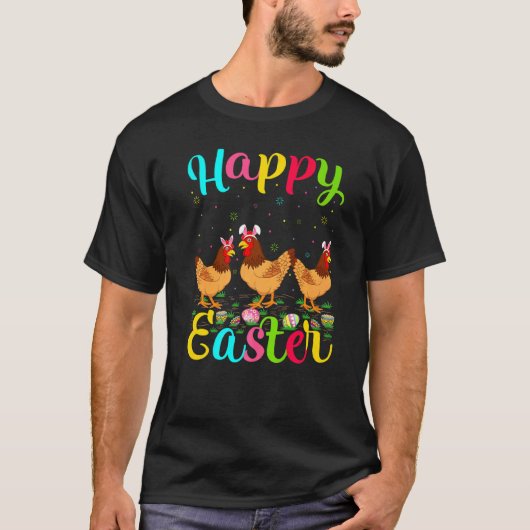 イースターエッグ うさぎ ニワトリ イースターのお祝い Tシャツ (正面)