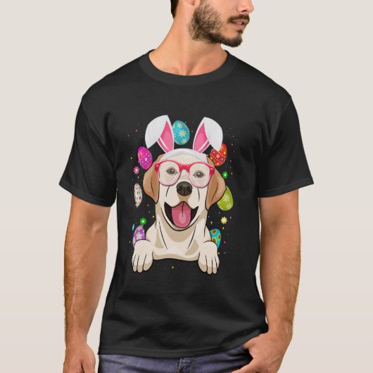 イースターエッグ イースター ラブラドール犬 かわいいウサギの顔 Tシャツ (正面)