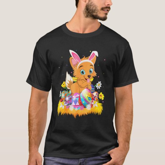 イースターエッグ ウェルシュコーギー 犬 イースターのお祝い Tシャツ (正面)