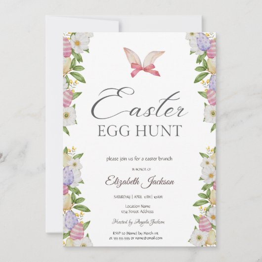 イースターエッグ ウサギの耳 花 ブランシュ & バブルリー 招待状 (正面)