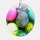 イースターエッグ，ウサギ，ゴルフボール セラミックオーナメント (左)