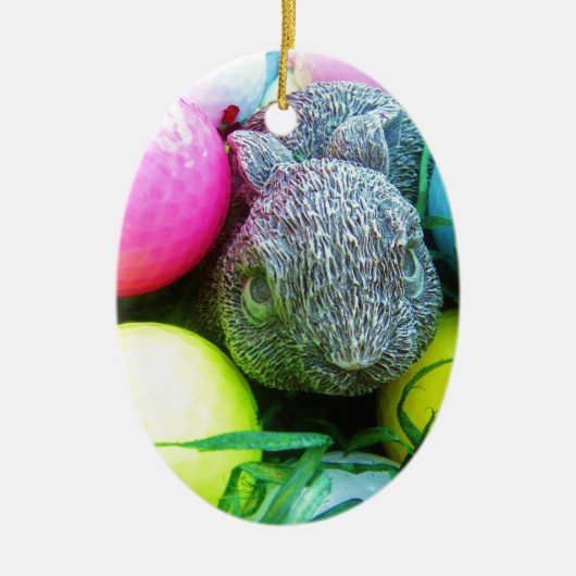 イースターエッグ，ウサギ，ゴルフボール セラミックオーナメント (正面)