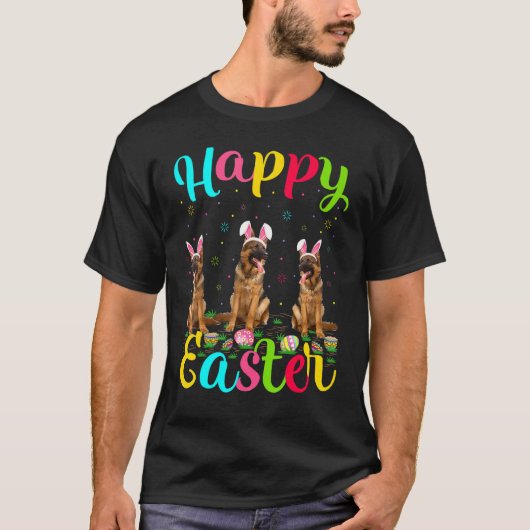 イースターエッグ ウサギ ドイツ牧羊犬 幸せなイースター Tシャツ (正面)