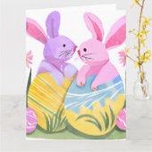 イースターエッグ ウサギ | パステル 水彩 カード (黄色い花)