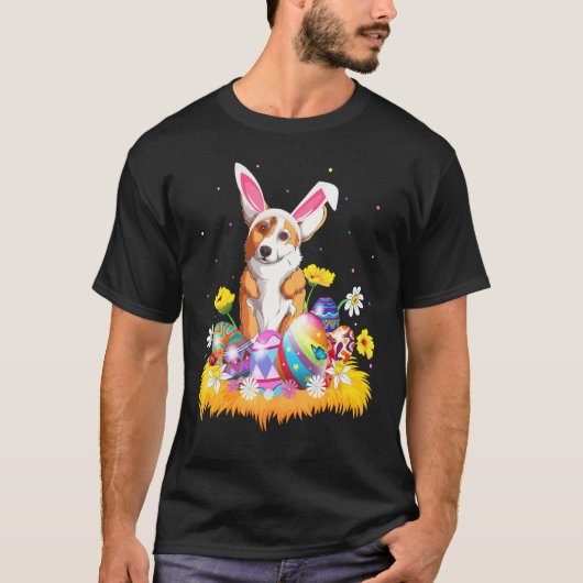 イースターエッグ コーギー 犬 イースターの日曜日 Tシャツ (正面)