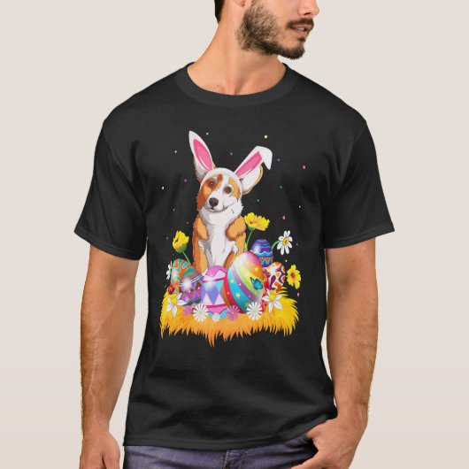 イースターエッグ コーギー 犬 イースターの日曜日 Tシャツ (正面)