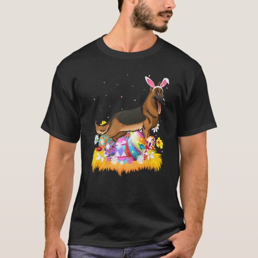 イースターエッグ ドイツ牧羊犬 イースターの日曜日 楽しい Tシャツ (正面)