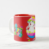 イースターエッグ&バニーマグ – 赤 ツートーンマグカップ (正面左)