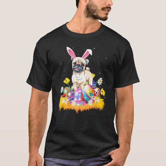 イースターエッグ パグ 犬 イースターの日 Tシャツ (正面)
