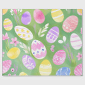 イースターエッグ | パステルかわいらしウォーターカラーエッグ狩り ラッピングペーパー (フラット)