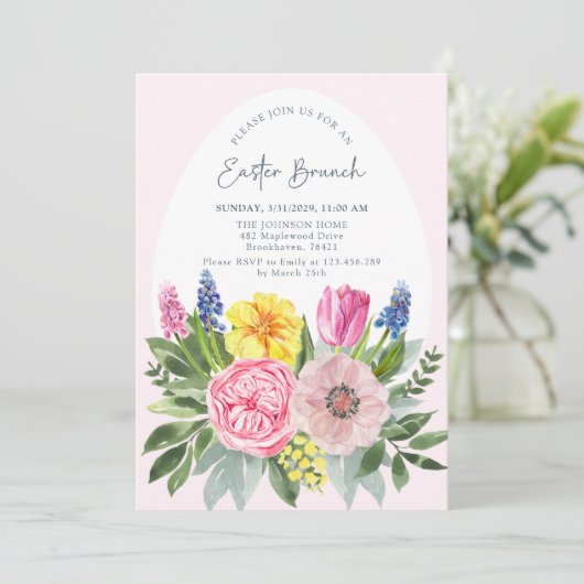 イースターエッグ、ピンク、フローラブランチ招待状 招待状 (スタンド正面)