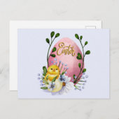 イースターエッグ、ベビーシックと春の花 ポストカード (正面/裏面)