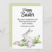 イースターエッグ&ホワイトラビットウォーターカラーハッピーイースター シーズンカード (正面/裏面)