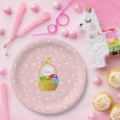 イースターエッグ&ライトピンクの白い花模様 ペーパープレート (パーティー)