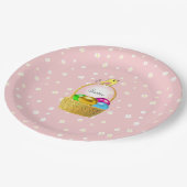 イースターエッグ&ライトピンクの白い花模様 ペーパープレート (アングル)