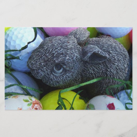 イースターエッグ、ラビットゴルフボール 便箋 (正面)