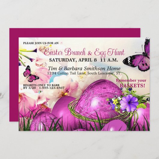 イースターエッグ、春フローライースターブランチ卵狩り 招待状 (正面/裏面)