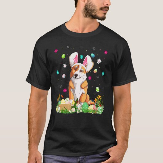 イースターエッグ 楽しいコーギー犬 イースターの日曜日 Tシャツ (正面)