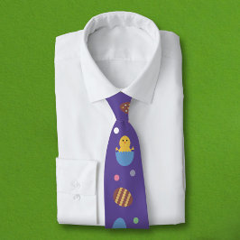 イースターエッグ、水玉模様、紫の雛 ネクタイ