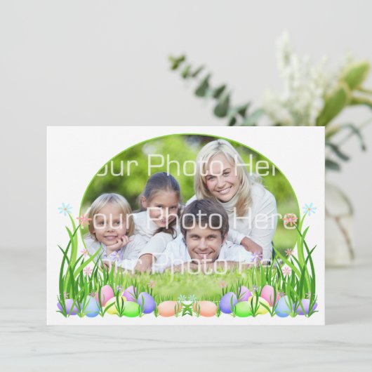 イースターエッグ,花の写真カード 招待状 (スタンド正面)