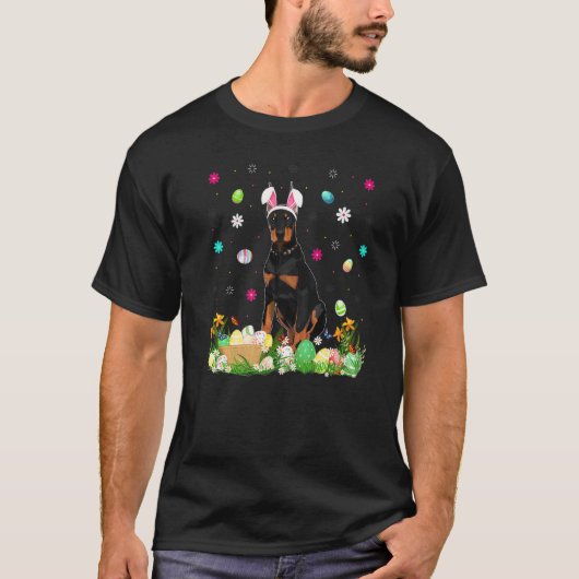 イースターエッグ  面白いドーベルマン犬イースターの日曜日 Tシャツ (正面)