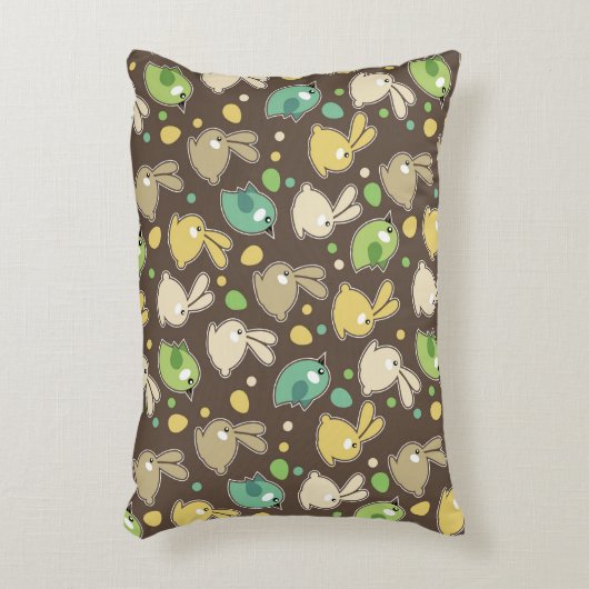 イースターエッグ、鳥が付いている春パターン アクセントクッション (正面(垂直))