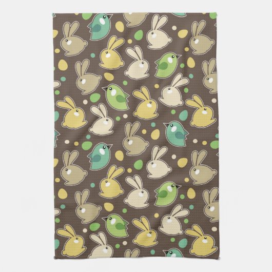 イースターエッグ、鳥が付いている春パターン キッチンタオル (縦)