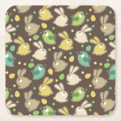 イースターエッグ、鳥が付いている春パターン スクエアペーパーコースター (正面)