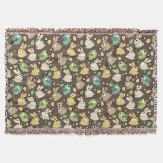 イースターエッグ、鳥が付いている春パターン スローブランケット (正面)