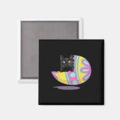 イースターエッグ 黒猫 イースターおめでとう Funny Black Cat Easter Egg マグネット (正面/裏面)